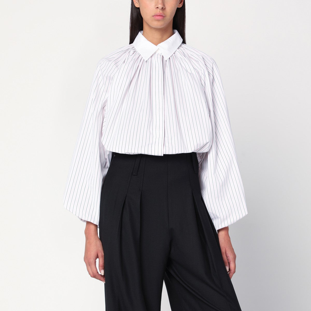 Patou Striped balloon-sleeve shirt in white Patou