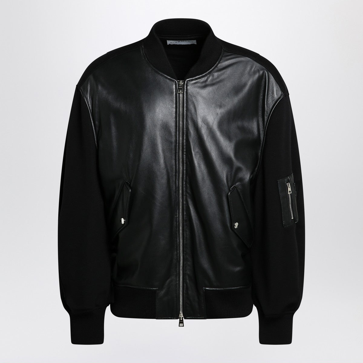 Givenchy Black leather bomber jacket with wool sleeves Givenchy