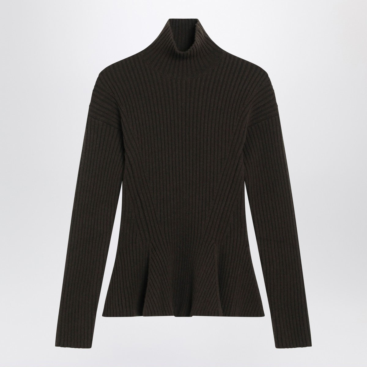 Max Mara Moss green peplum turtleneck in cashmere blend Max Mara