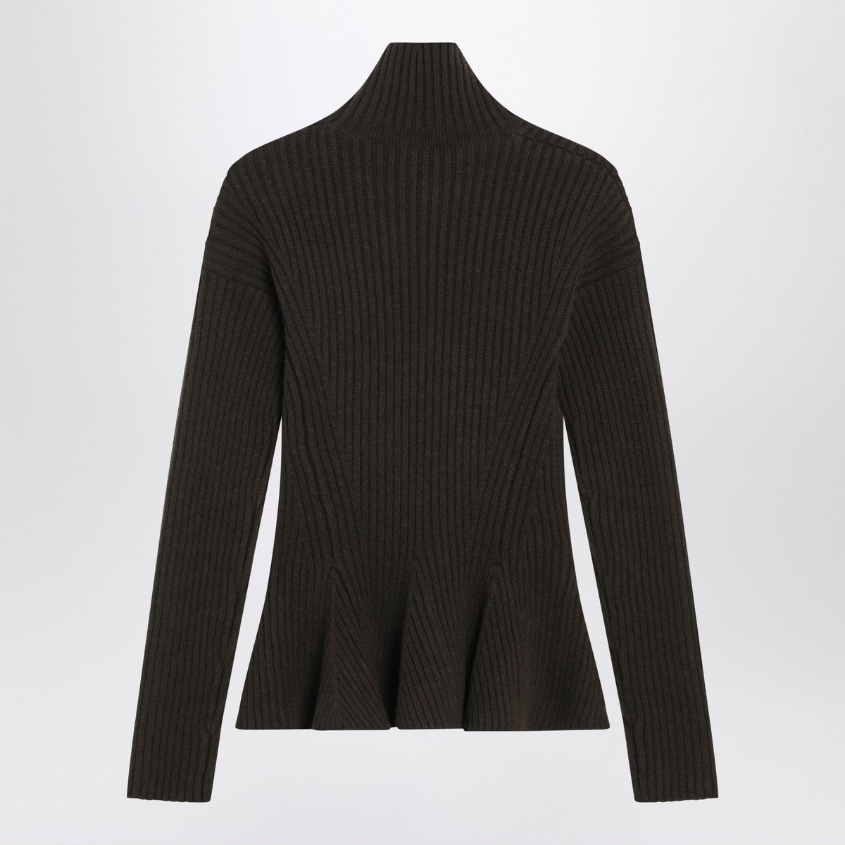 Max Mara Moss green peplum turtleneck in cashmere blend Max Mara