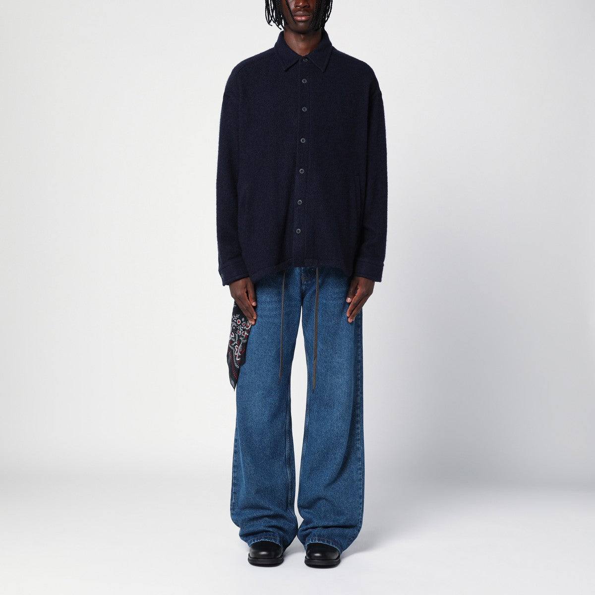 Destin Navy wool overshirt with graphic print Destin