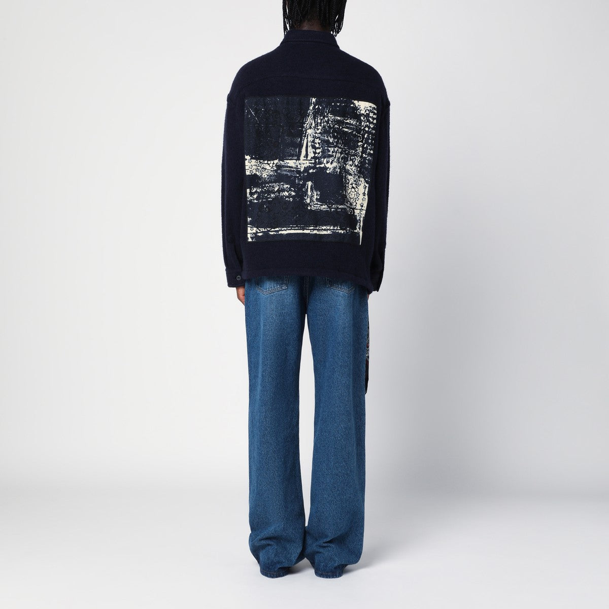 Destin Navy wool overshirt with graphic print Destin