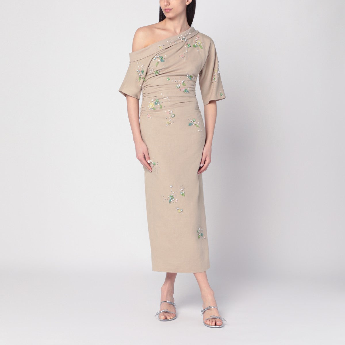 BERNADETTE Beige embroidered Bowery dress BERNADETTE