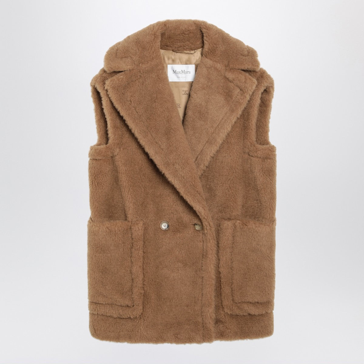 Max Mara Camel-coloured Teddy fabric waistcoat Max Mara