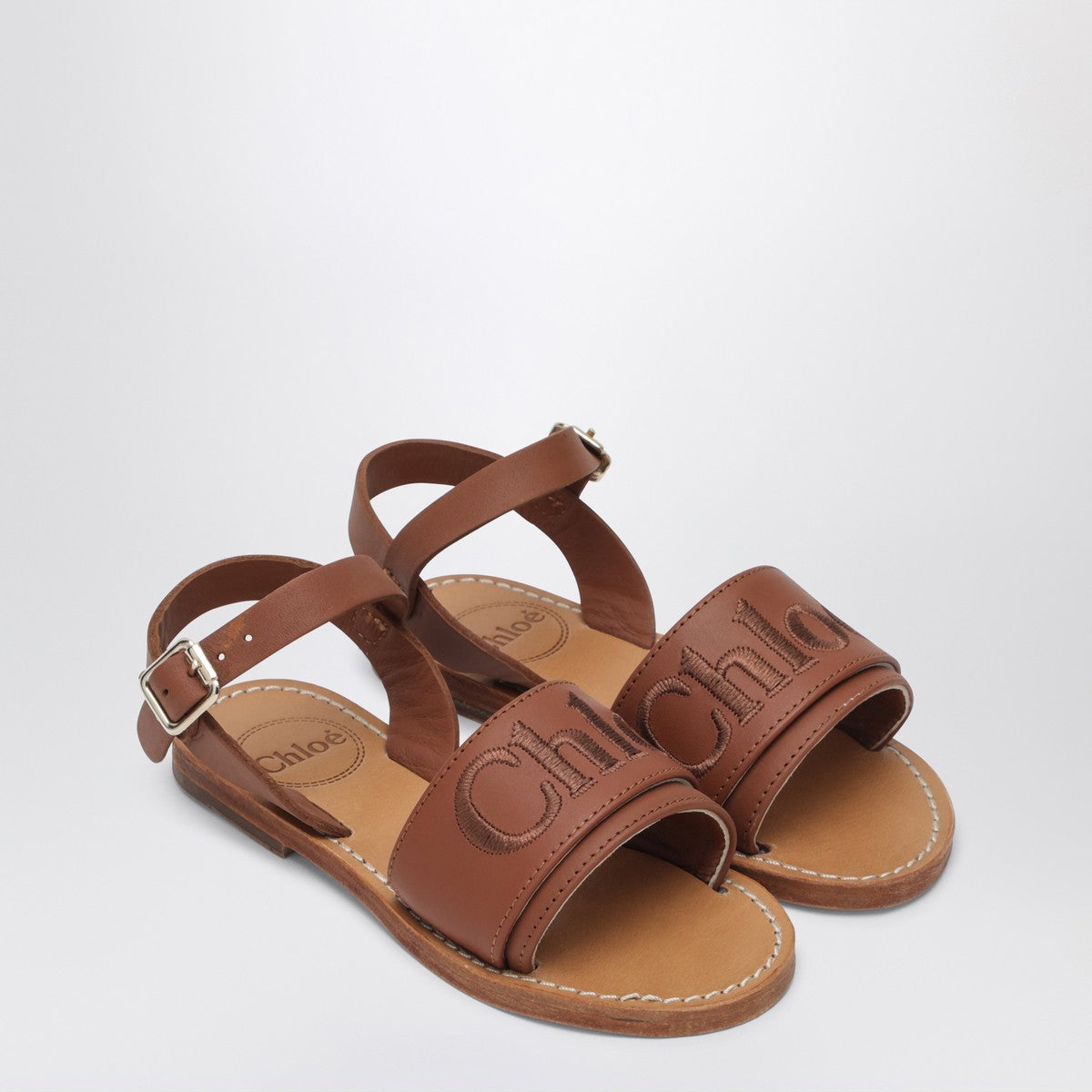 Chloé Brown leather sandals with logo Chloé