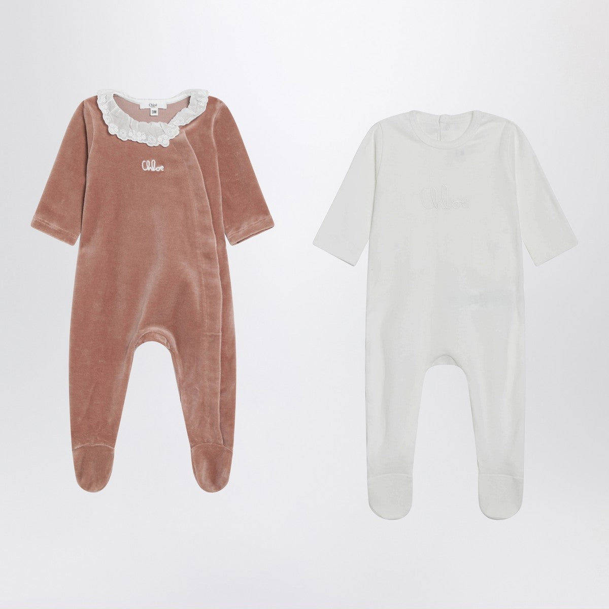Chloé Set of 2 cotton sleepsuits white and beige Chloé