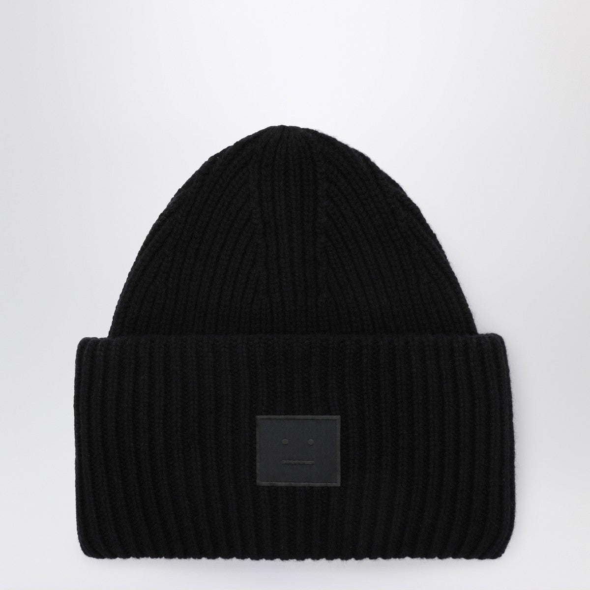 Acne Studios Black large face logo beanie - Yak Acne Studios