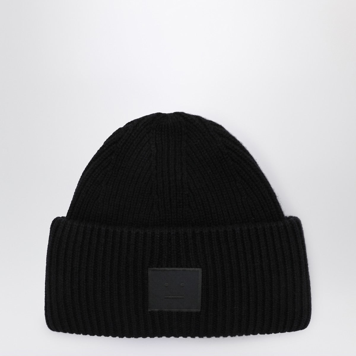 Acne Studios Black large face logo beanie - Yak Acne Studios