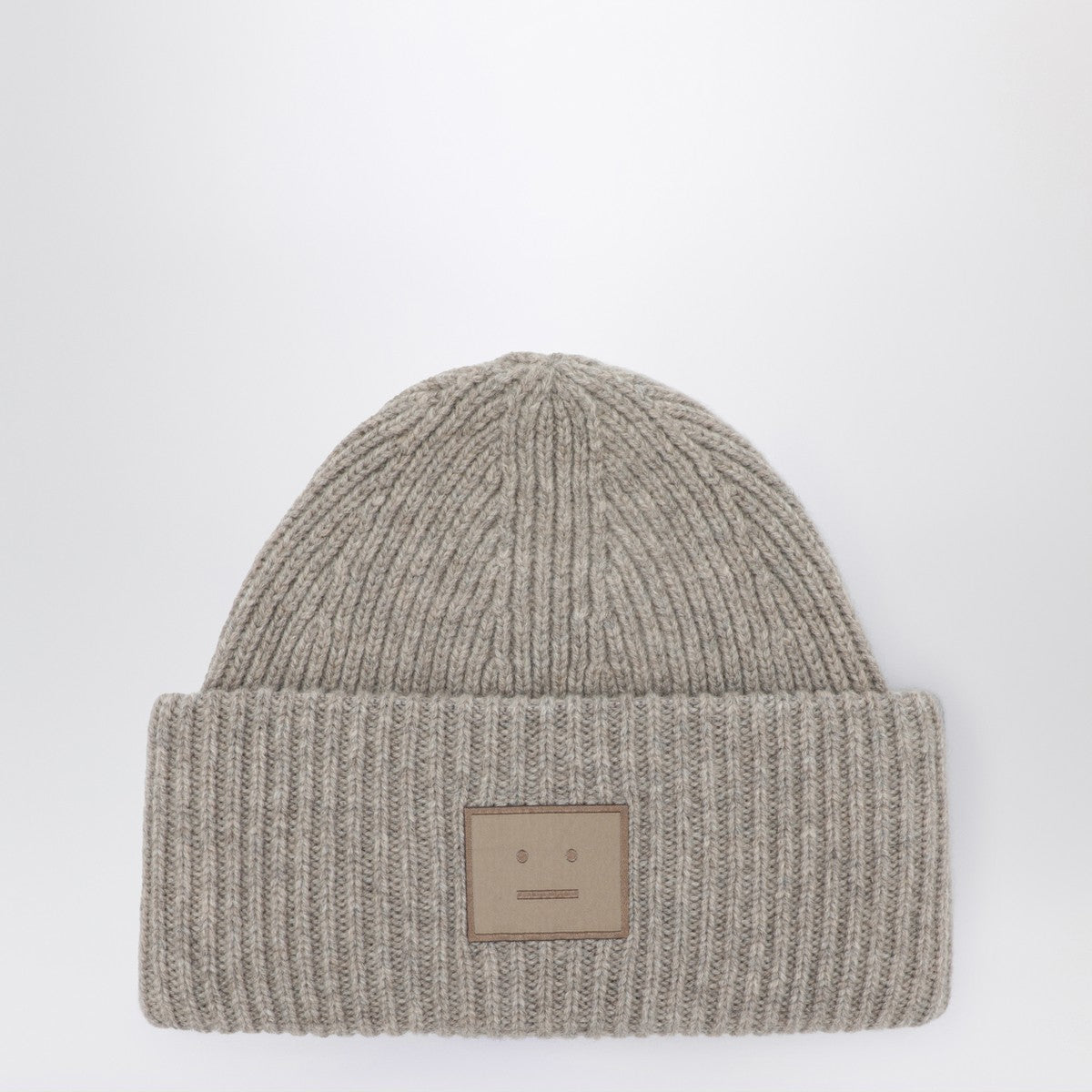 Acne Studios Greige melange large face logo beanie - Yak Acne Studios