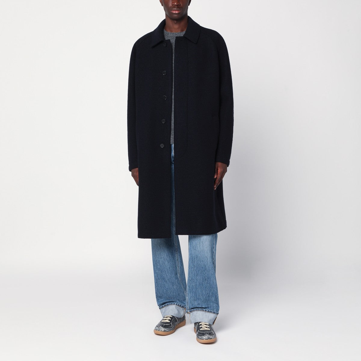 Harris Wharf London Navy blue single-breasted wool coat Harris Wharf London