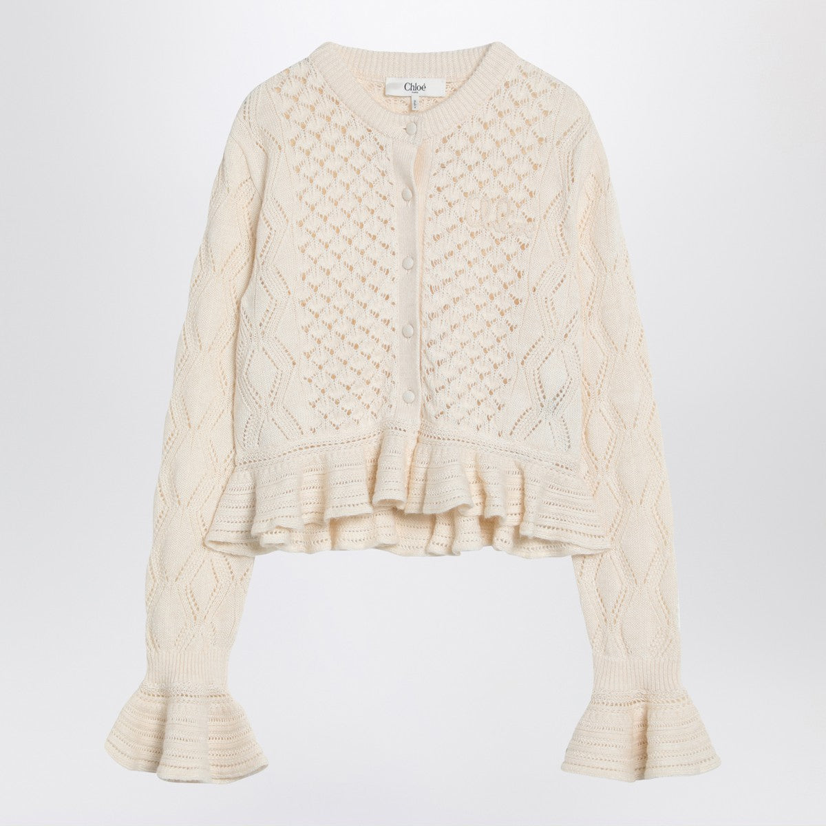 Chloé Latte-colored crochet cardigan in cotton blend Chloé