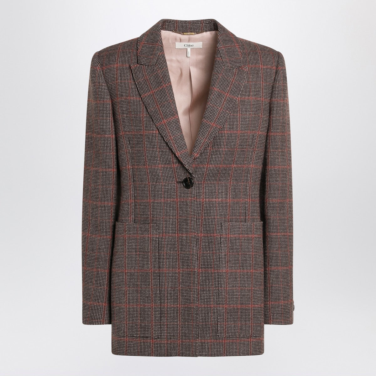 Chloé Single-breasted checked brown wool jacket Chloé
