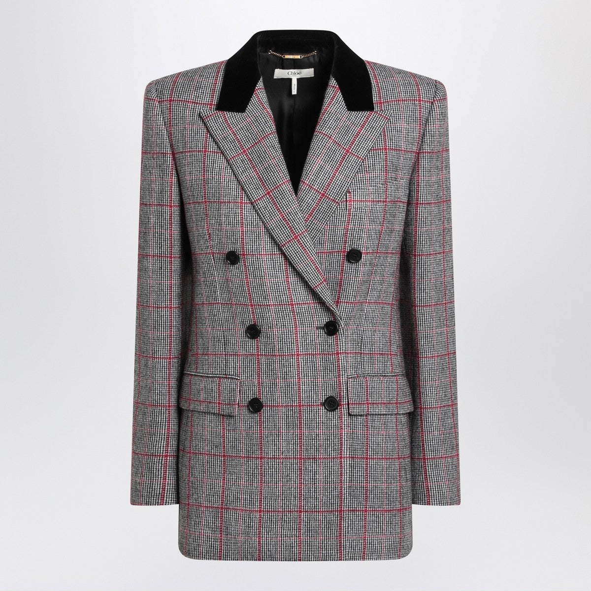 Chloé Black/white checkered wool double-breasted blazer Chloé