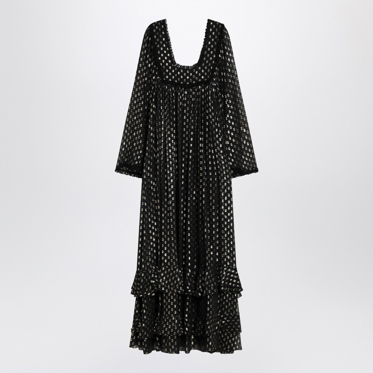 Chloé Maxi black dress with lightweight silk ruffles Chloé