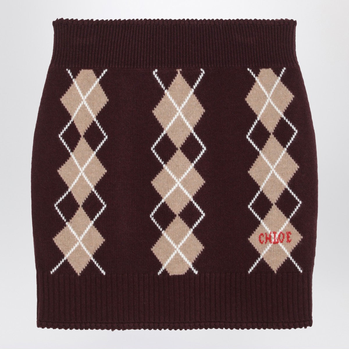 Chloé Bordeaux diamond-pattern wool miniskirt Chloé