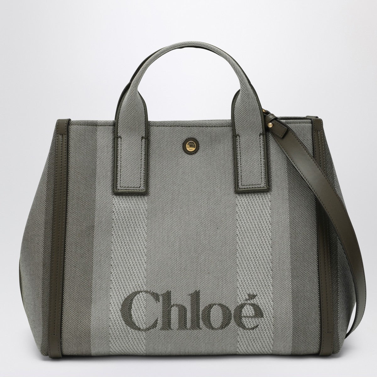 Chloé Carry tote bag in dark green striped canvas Chloé