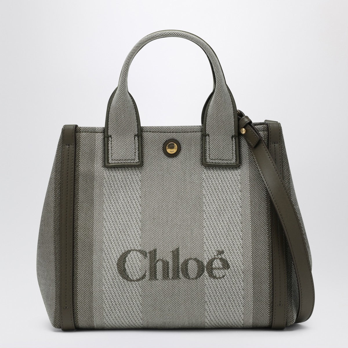 Chloé Carry Small tote bag in dark green striped canvas Chloé