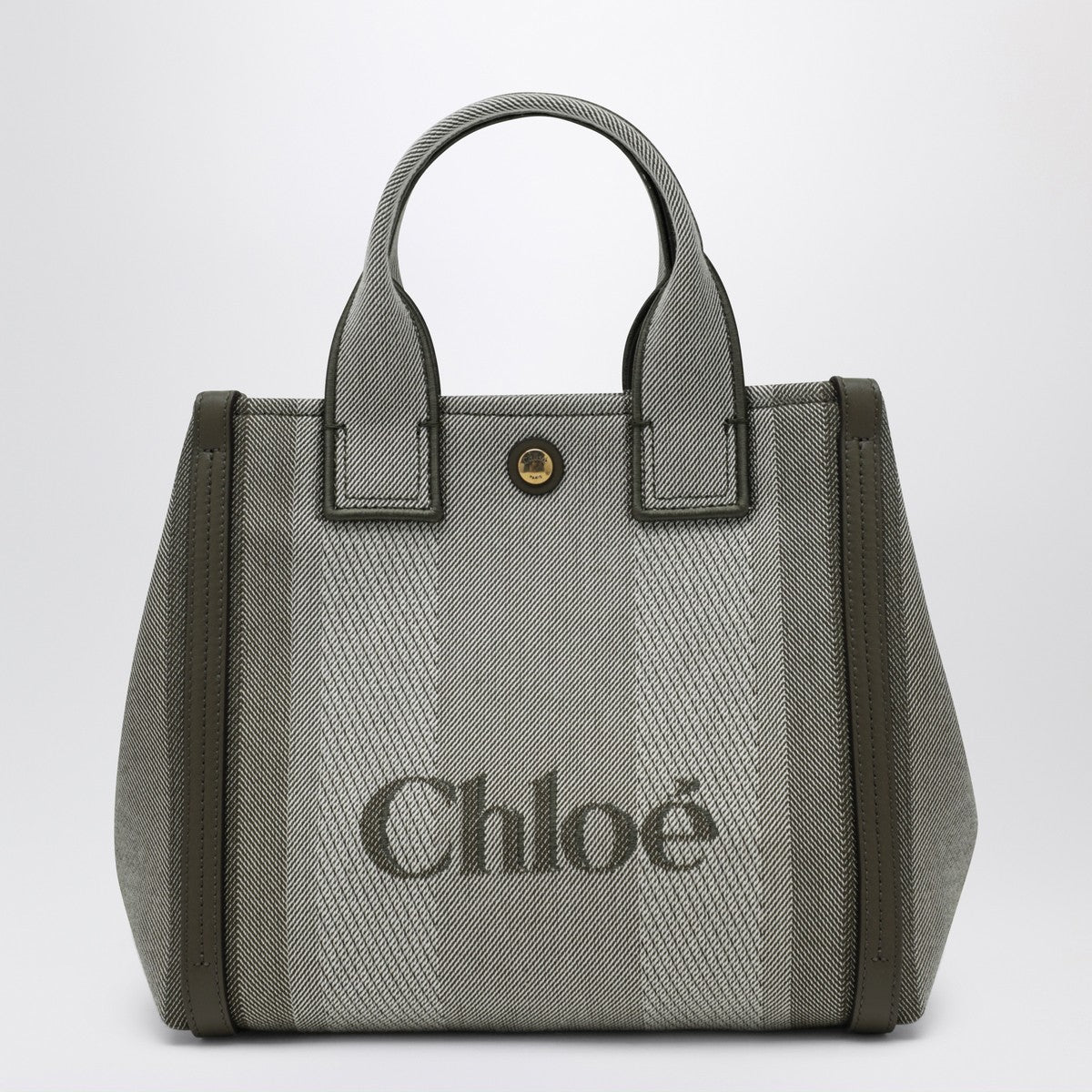 Chloé Carry Small tote bag in dark green striped canvas Chloé