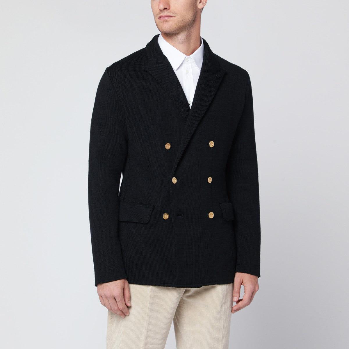 Lardini Black wool knit double-breasted jacket Lardini