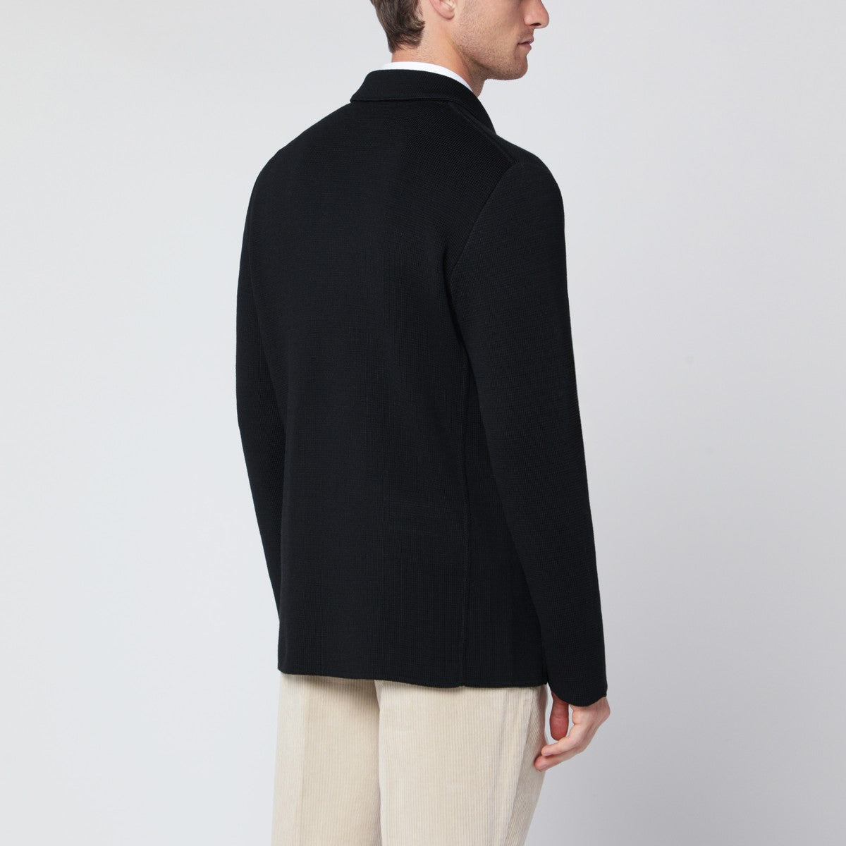 Lardini Black wool knit double-breasted jacket Lardini