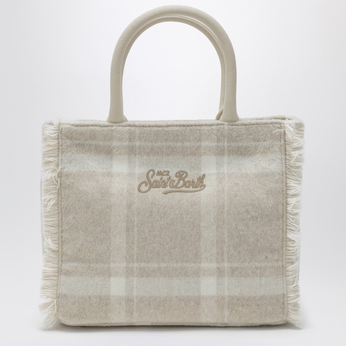 MC2 Saint Barth Light beige check-pattern Vanity tote bag MC2 Saint Barth