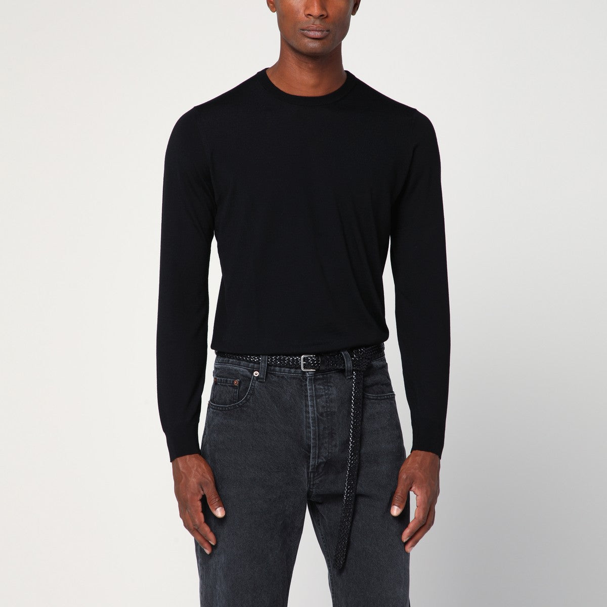 Drumohr Black wool crew neck sweater Drumohr