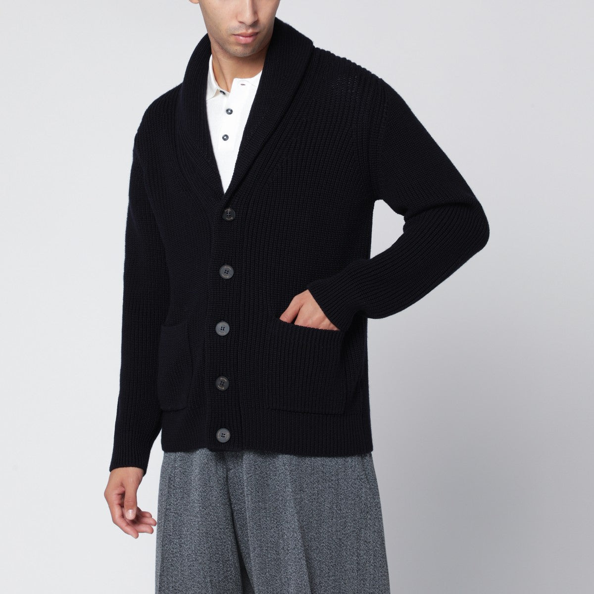 Drumohr Navy blue merino wool cardigan Drumohr