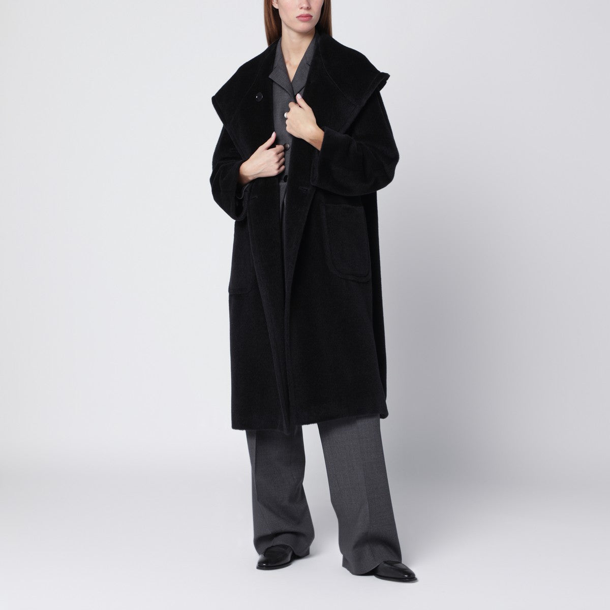 Tagliatore Black alpaca and wool-blend coat with hood Tagliatore