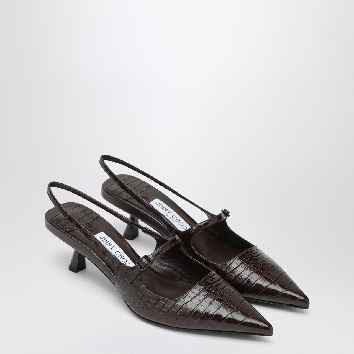 Jimmy Choo Didi 45 brown crocodile effect neckline Jimmy Choo