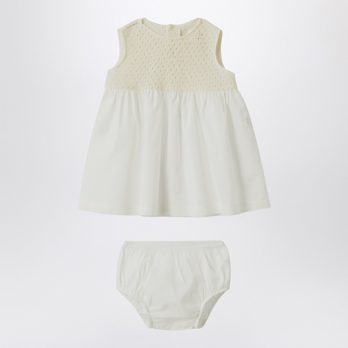 Teddy & Minou Cream-colored openwork knit dress with voile Teddy & Minou