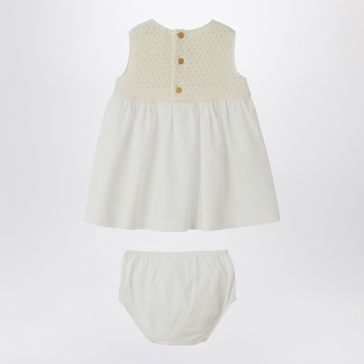 Teddy & Minou Cream-colored openwork knit dress with voile Teddy & Minou