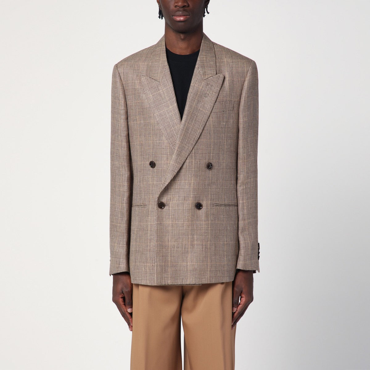 Lardini Brown double-breasted jacket in Prince of Wales pattern Lardini