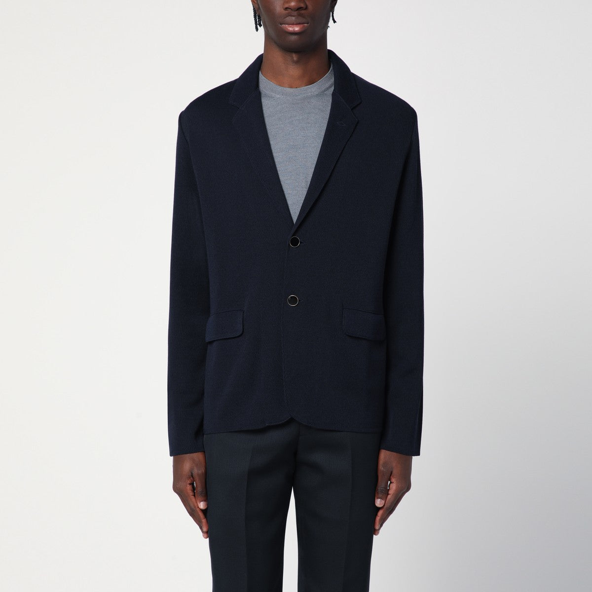 Lardini Navy blue single-breasted knitted jacket Lardini