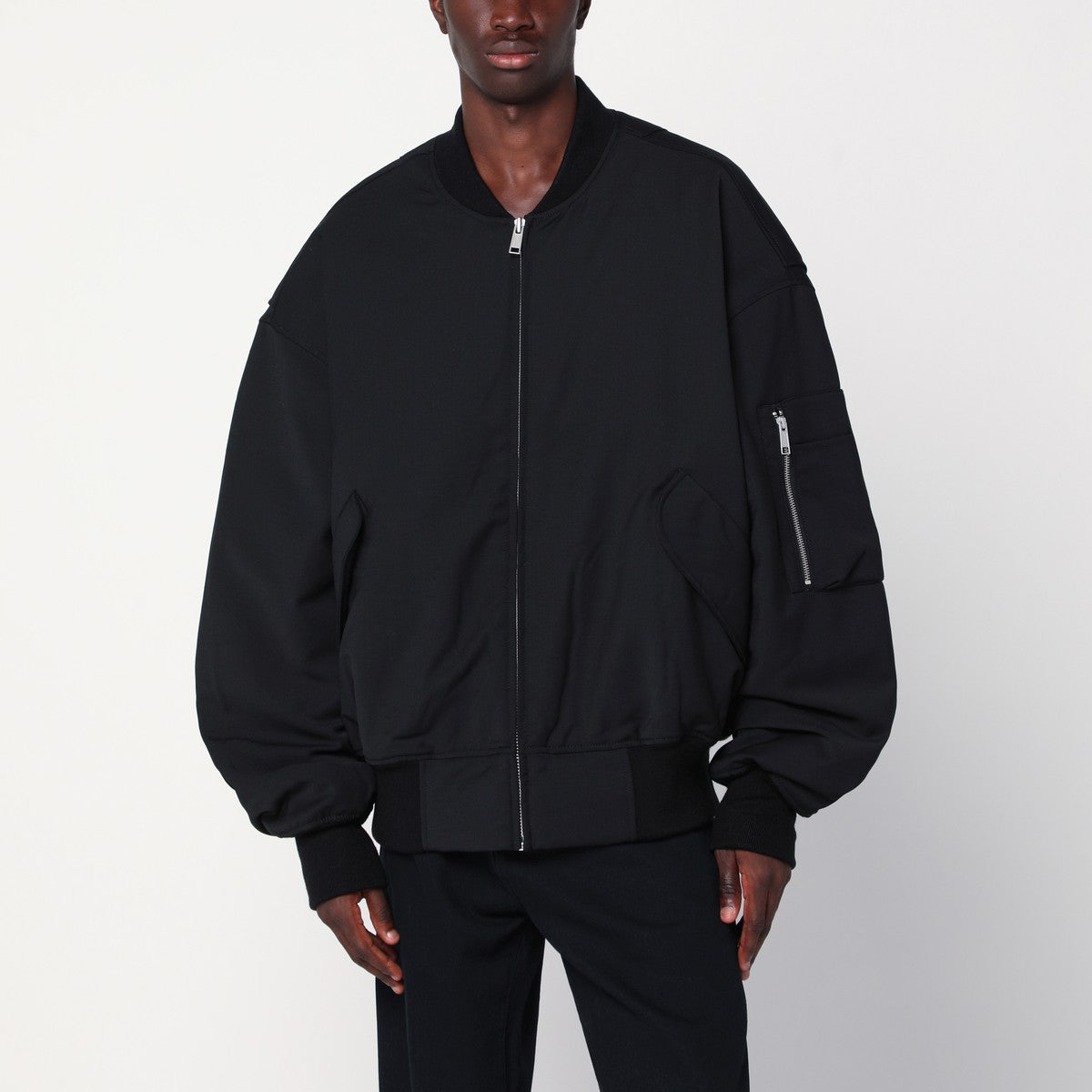 Entire Studios Black zip-up bomber jacket in wool blend Entire Studios