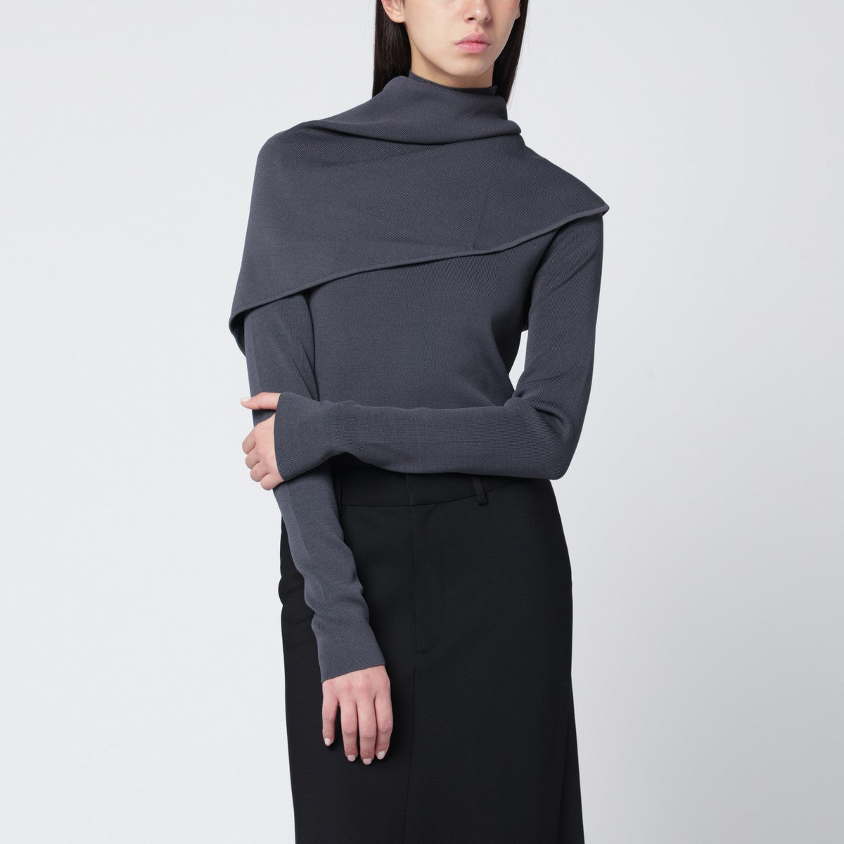 Entire Studios Grey turtleneck sweater with cape detail Entire Studios