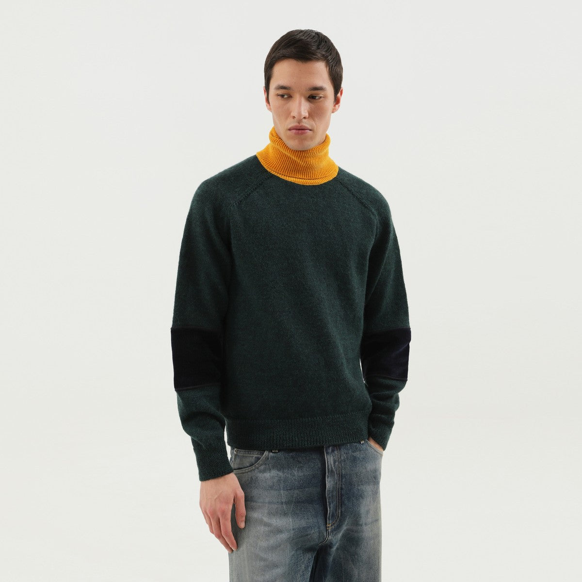1989 STUDIO Green and yellow turtleneck sweater 1989 STUDIO
