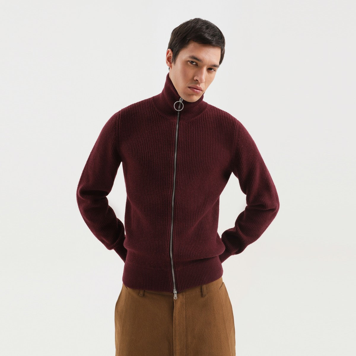 1989 STUDIO Burgundy zip turtleneck sweater 1989 STUDIO