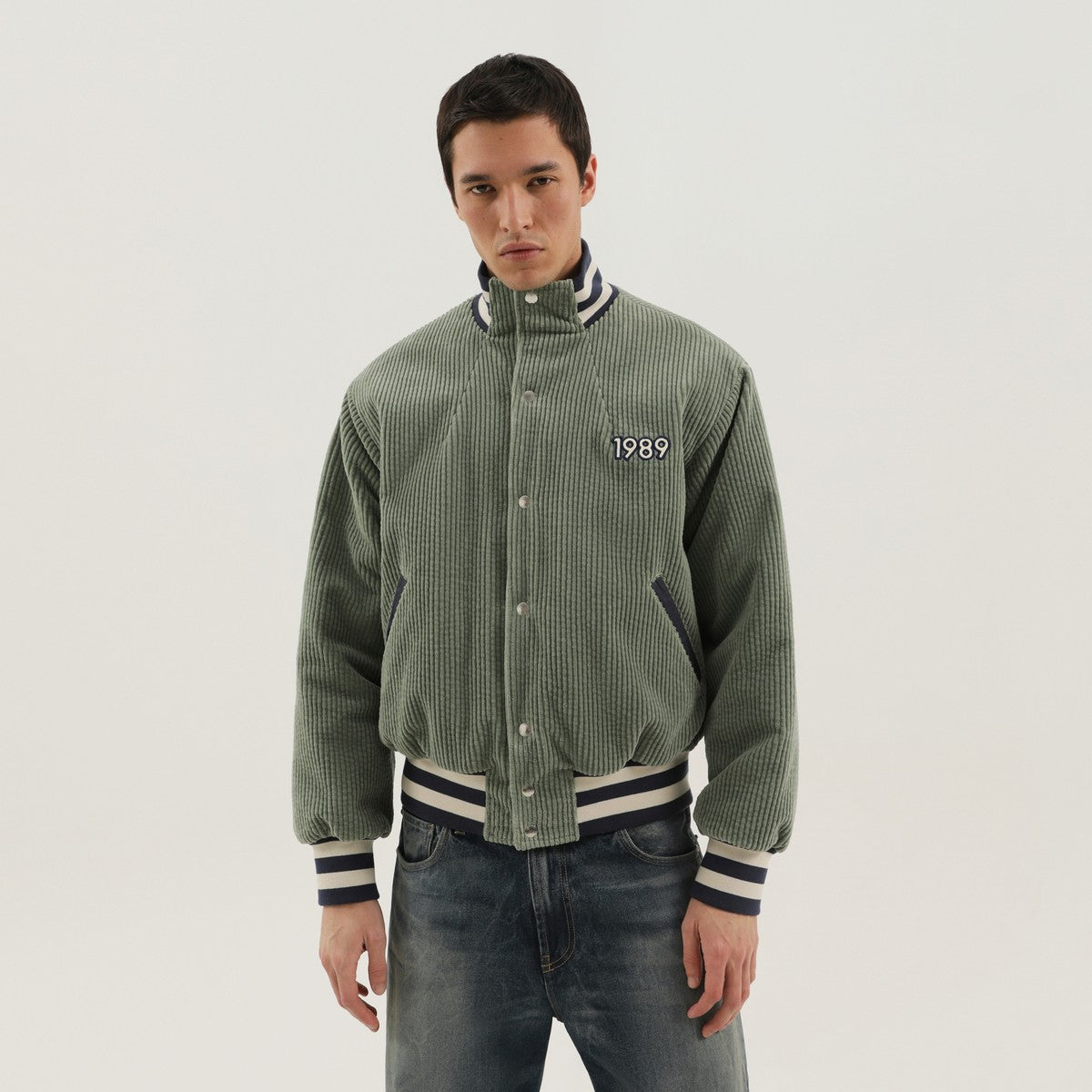 1989 STUDIO Light green corduroy varsity jacket 1989 STUDIO