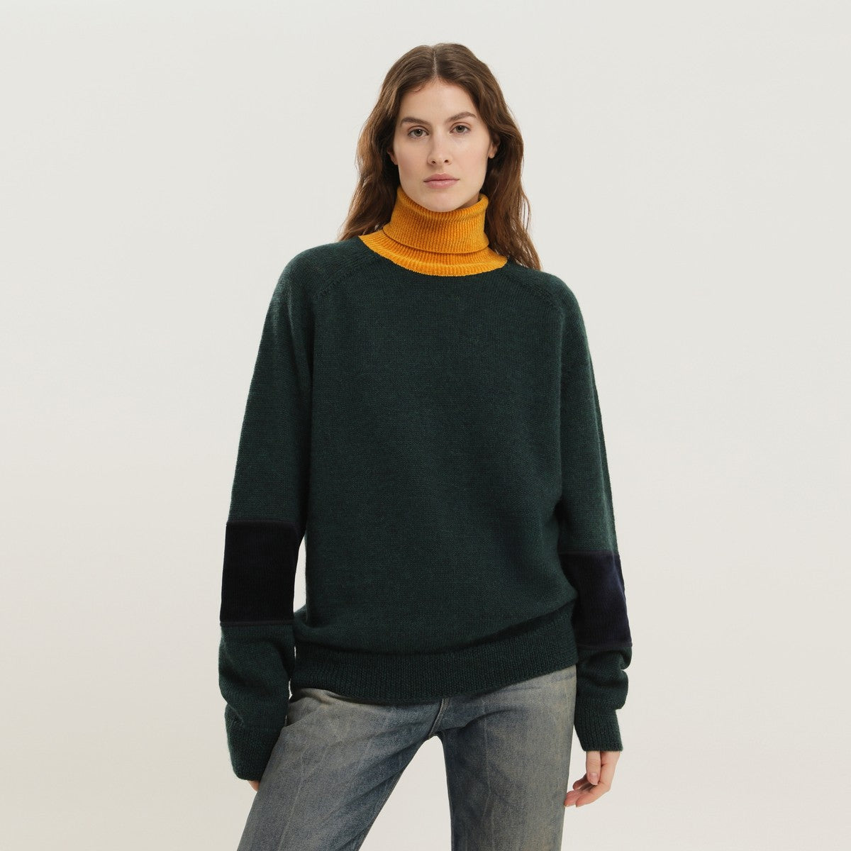 1989 STUDIO Green and yellow turtleneck sweater 1989 STUDIO