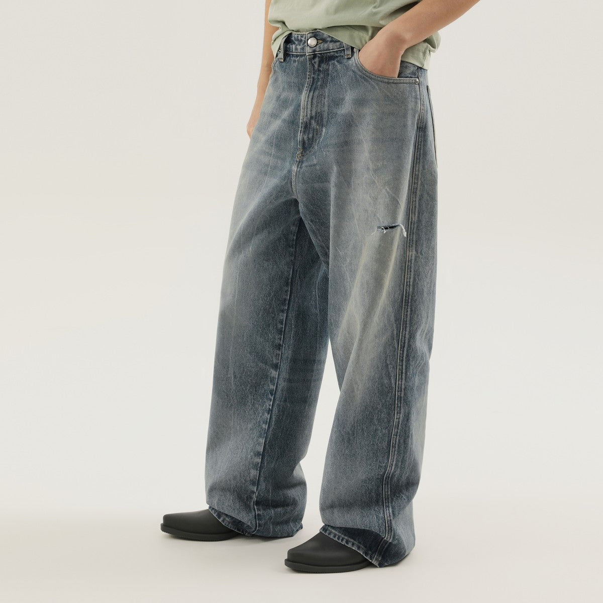 1989 STUDIO Rhodesian pants in stone blue denim 1989 STUDIO