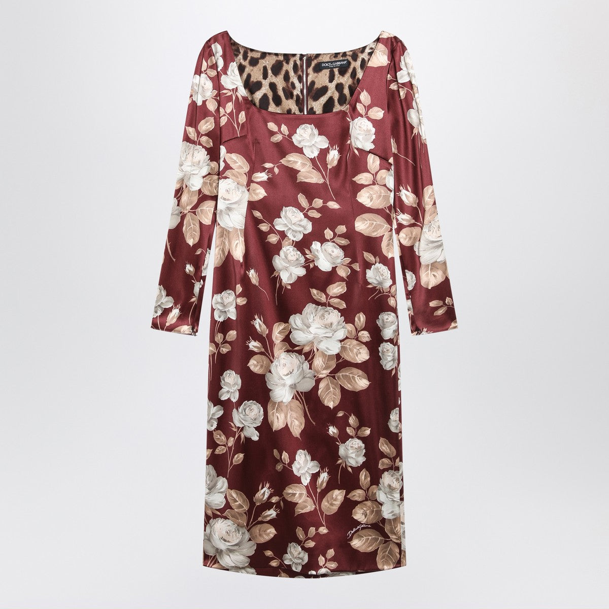 Dolce & Gabbana Dolce&Gabbana Burgundy satin dress with floral print Dolce & Gabbana