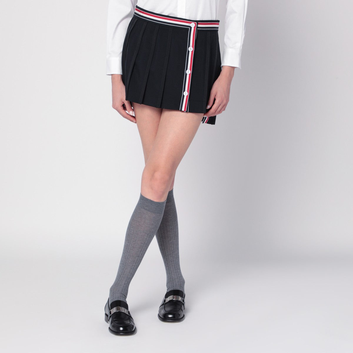 Thom Browne Black ruffled mini skirt in wool blend Thom Browne