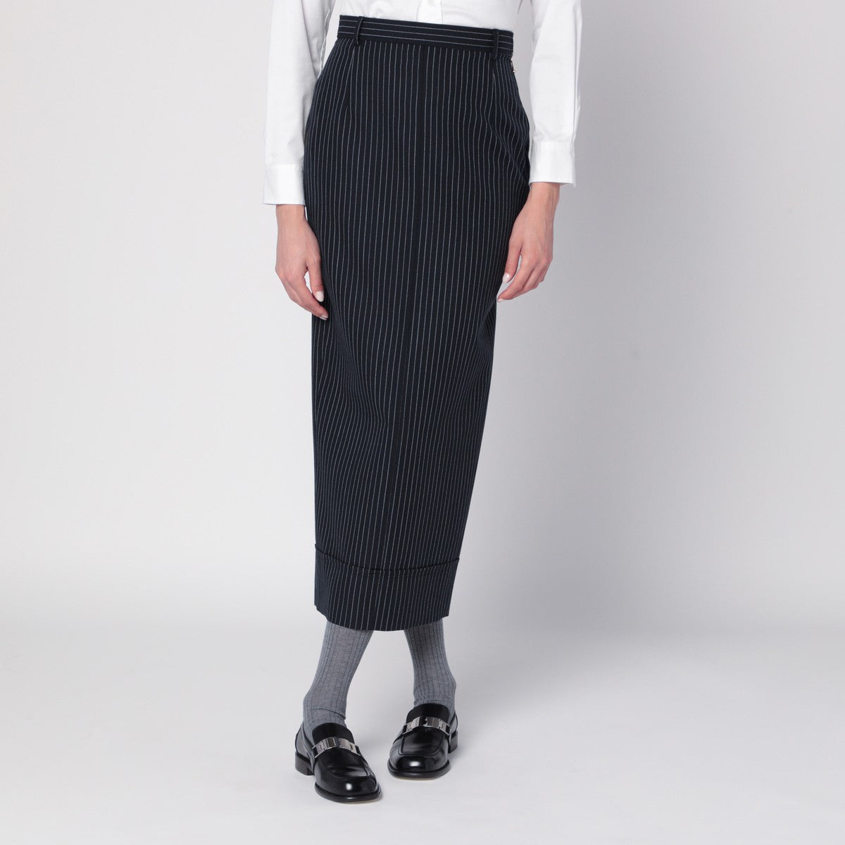 Thom Browne Navy blue pinstriped pencil skirt Thom Browne