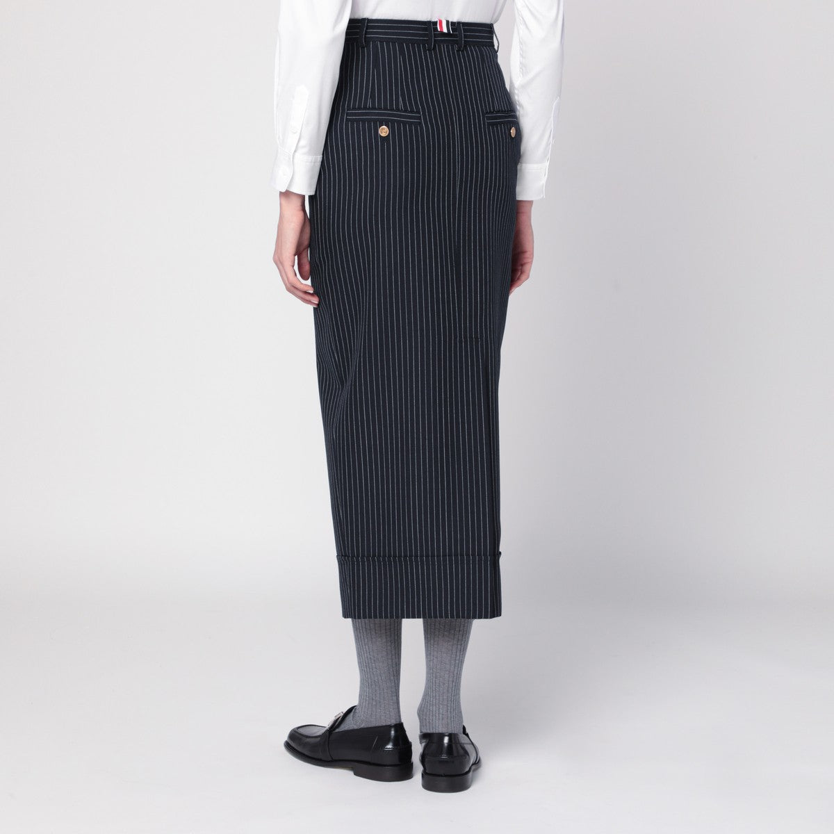 Thom Browne Navy blue pinstriped pencil skirt Thom Browne