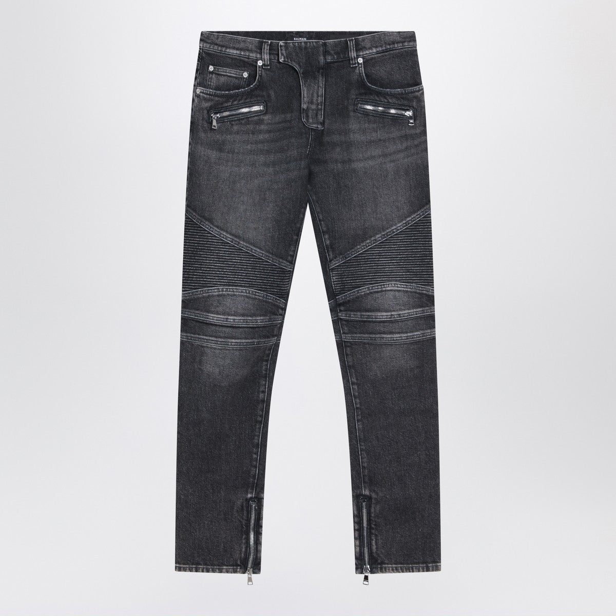 Balmain Grey washed slim biker jeans Balmain