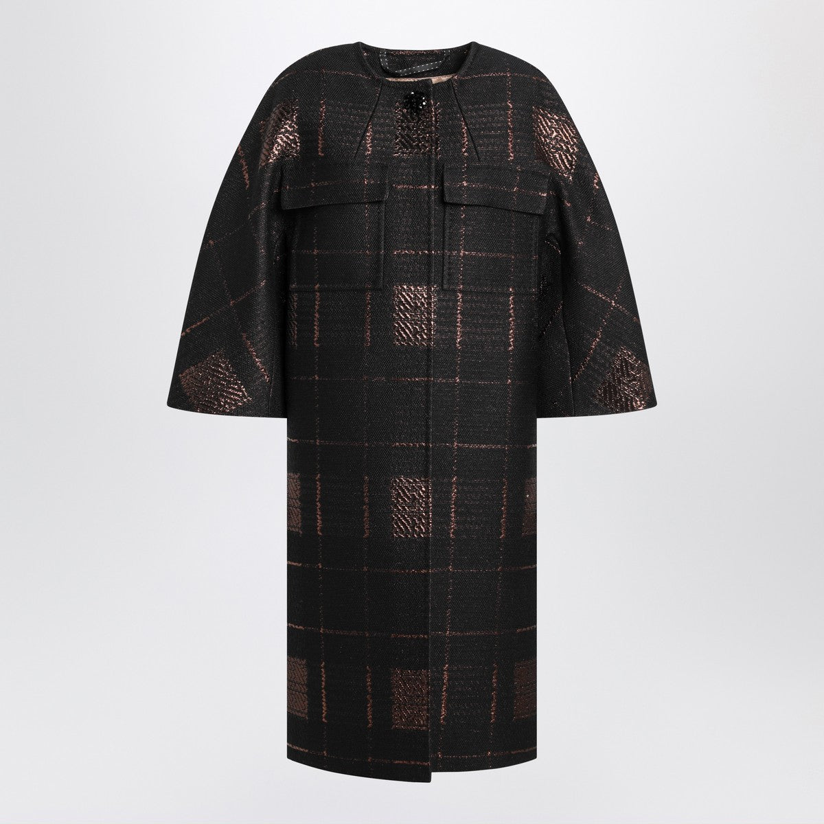 Max Mara Atelier Black cocoon coat in jacquard lamé Max Mara Atelier