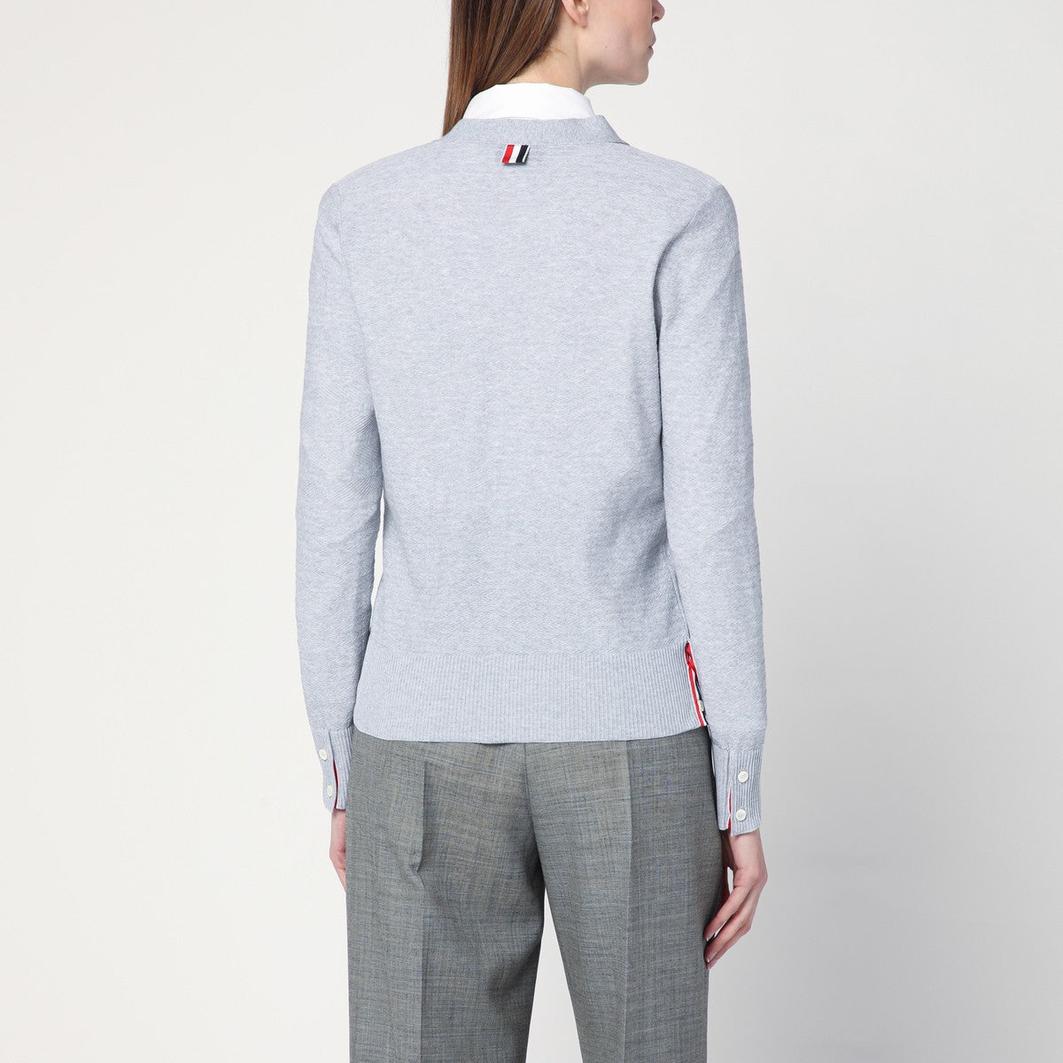 Thom Browne Light grey cardigan in cotton and silk Thom Browne