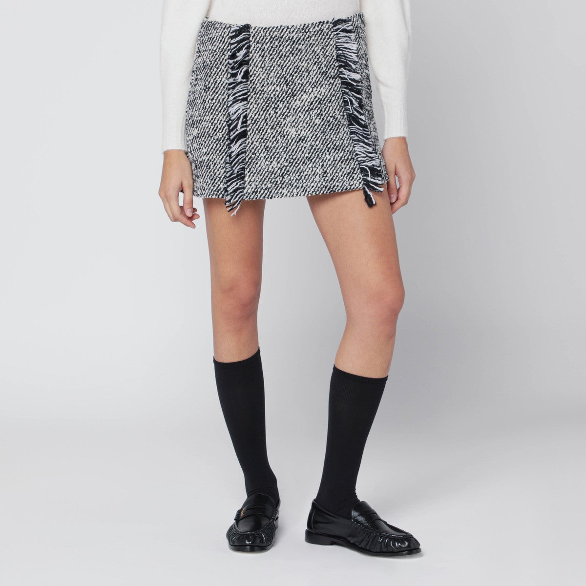 Durazzi Milano Black/white patterned wool-blend mini skirt Durazzi Milano