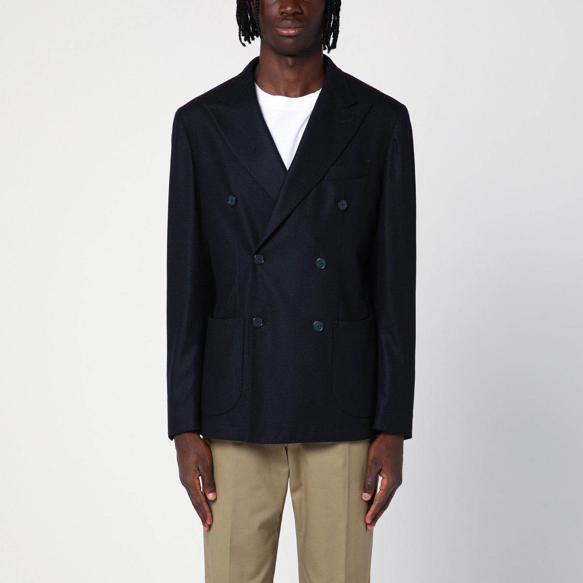 Santaniello Blue wool-blend double-breasted jacket Santaniello