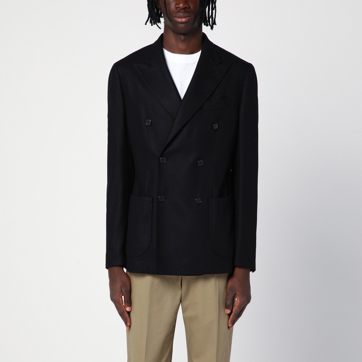 Santaniello Black wool-blend double-breasted jacket